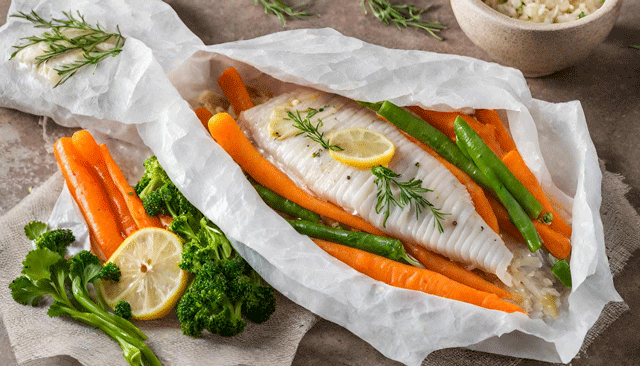 Papillote de Poisson au Carottes, Riz et Citron