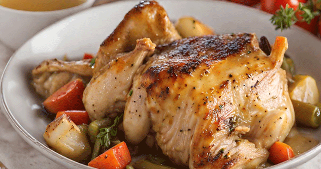 Poulet Rôti au Cidre et Légumes Vapeur